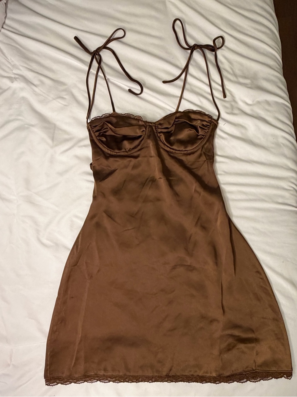 Princess Polly Brown Satin Slip Dress with Tie Straps